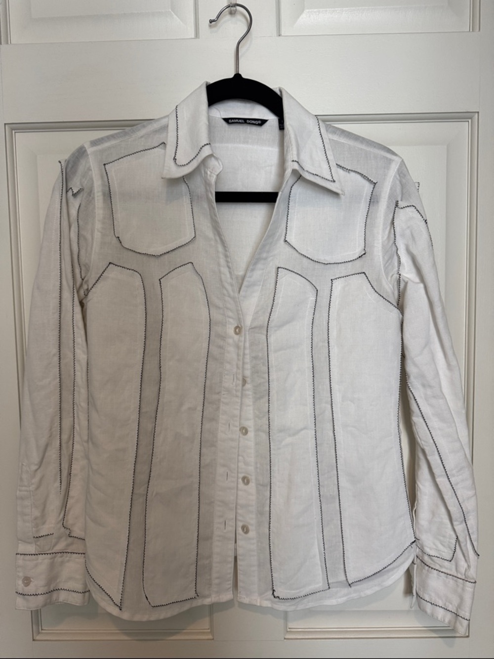 Samuel Dong White Shirt with Black Contrast Stitching